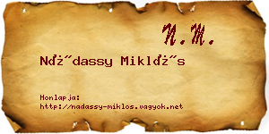 Nádassy Miklós névjegykártya